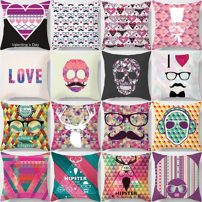 Love Heart Sexy Thong Skull Hipster  Love Letter Pattern Pillow Cases Short Plush High Quality Square Thick Pillow Case Covers