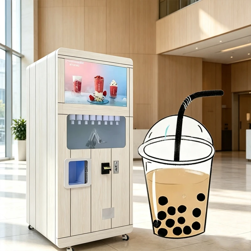 Coin And Card Payment Bubble Tea Vending Machine Fully Automated Milk Tea Preparation Vending Unit Customized