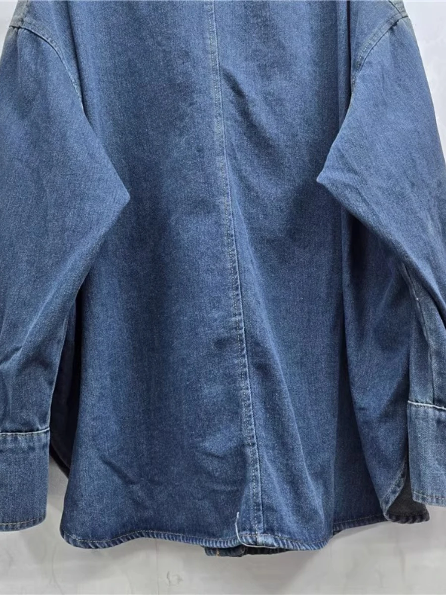 GALCAUR Blue Spliced Buttons Chic Jacket Female Lapel Long Sleeve Loose Design Vintage Women's Jackets Autumn Fashion Style New