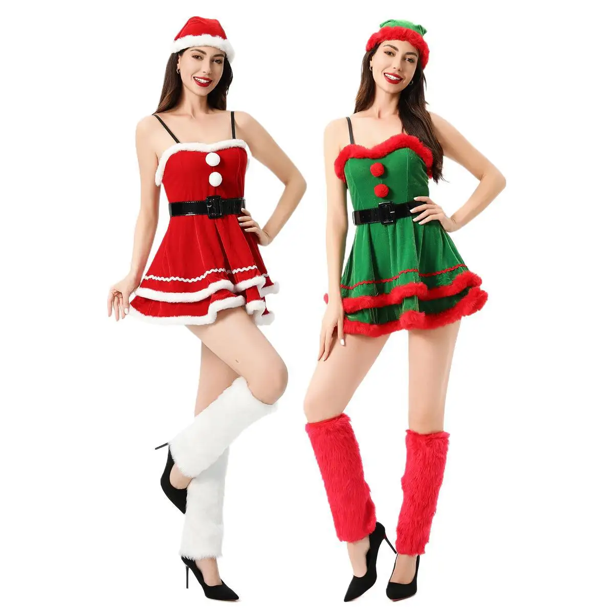 2024 Christmas Party Costume Sexy Spicy Girl Santa Claus Christmas Outfit Lolita Strap Short Dress