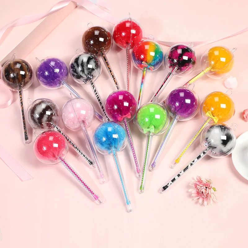 12pcs/lot 0.5mm Korea Cute Pompom Candy Bowtie Gel Black Ink Writing Pens Girls Birthday Festival Party Take-home Goodie Favor