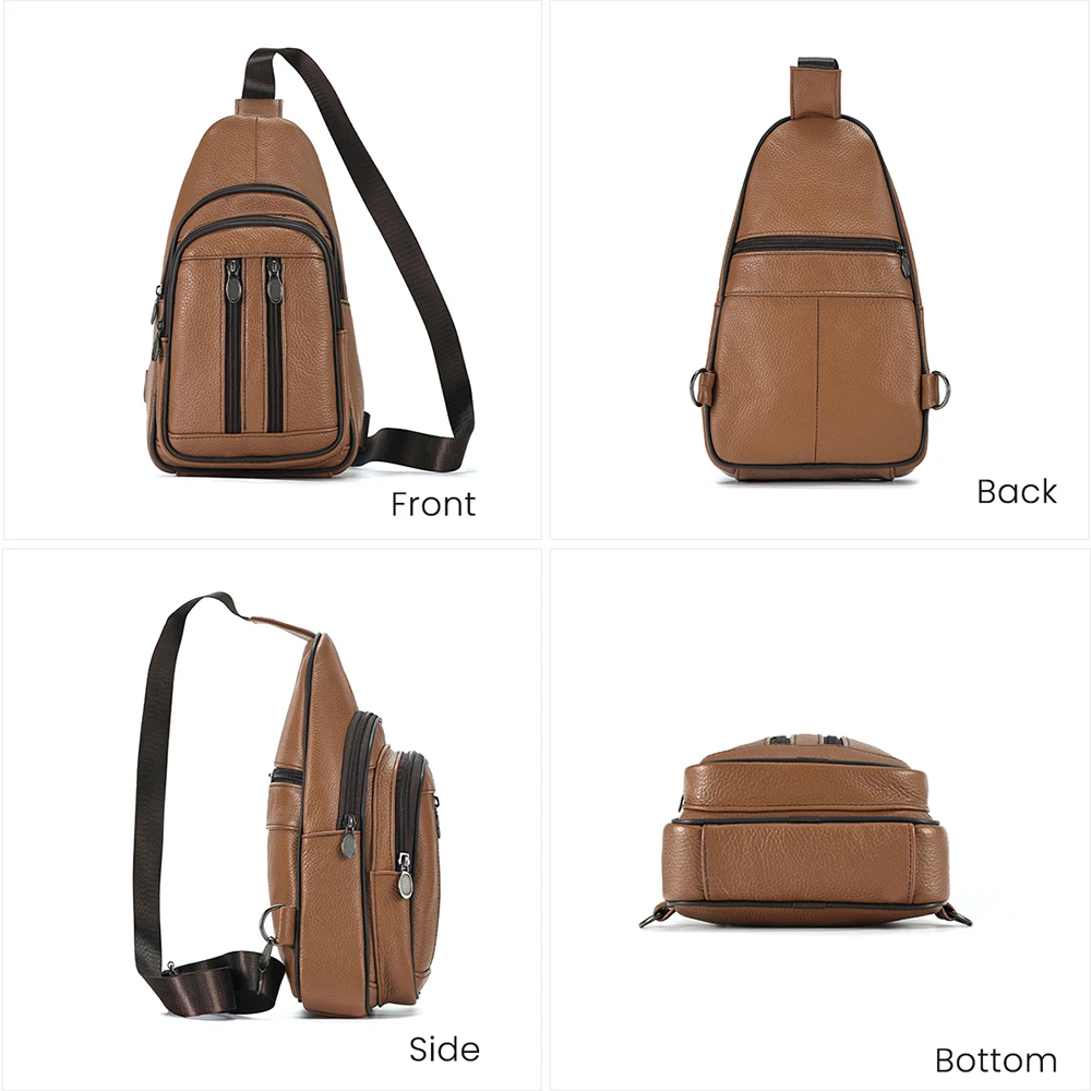 Chaîne YIR-Sac à bandoulière en cuir véritable pour hommes, sac de poitrine de voyage, sacs à bandoulière initiés décontractés pour iPad 7.9 pouces, sacs cartable