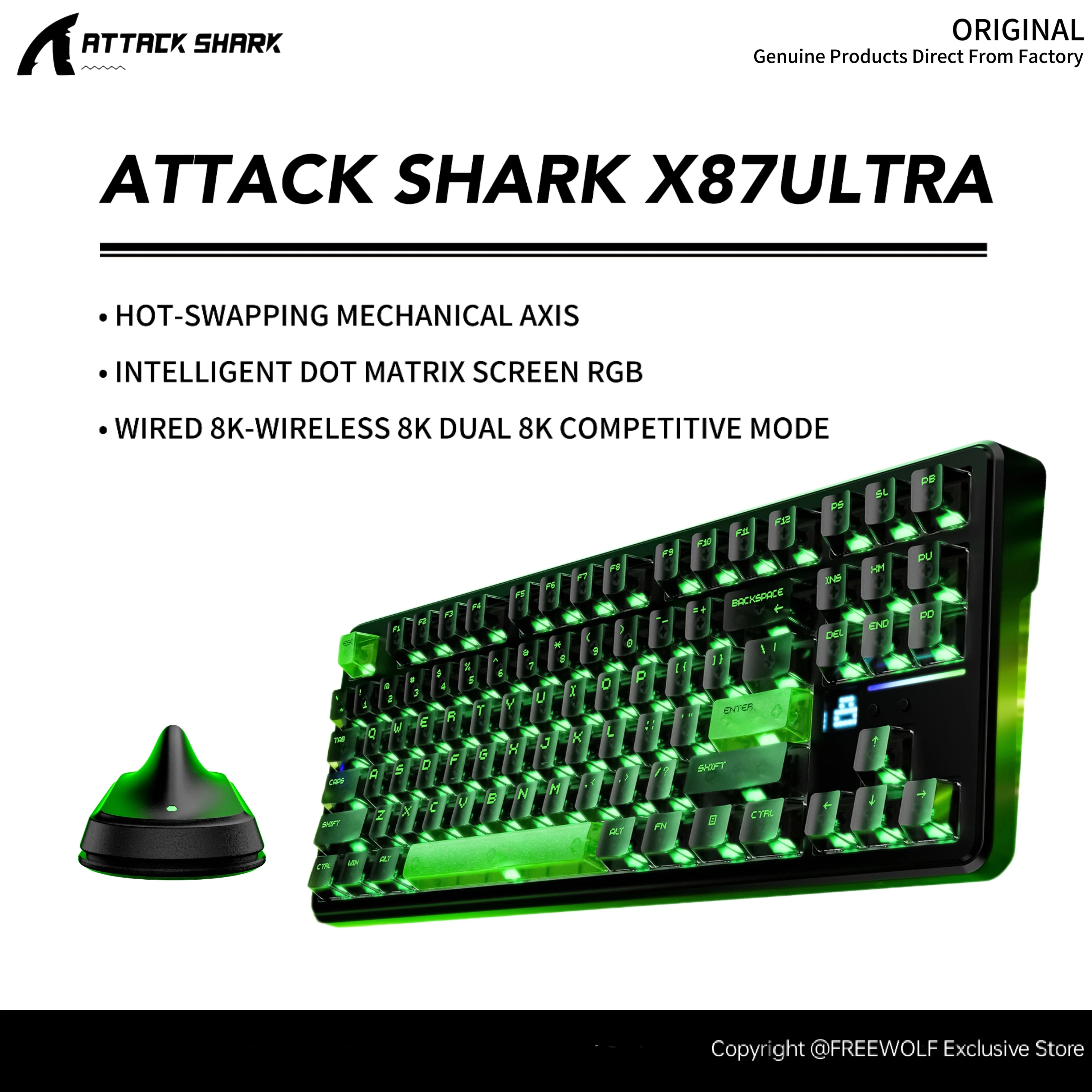 X87Ultra Dual Mode 8K Keyboard,Attack Shark Intelligent Dot Matrix Screen,0.125ms Rapid Response,10000mAh,Hot Swapping