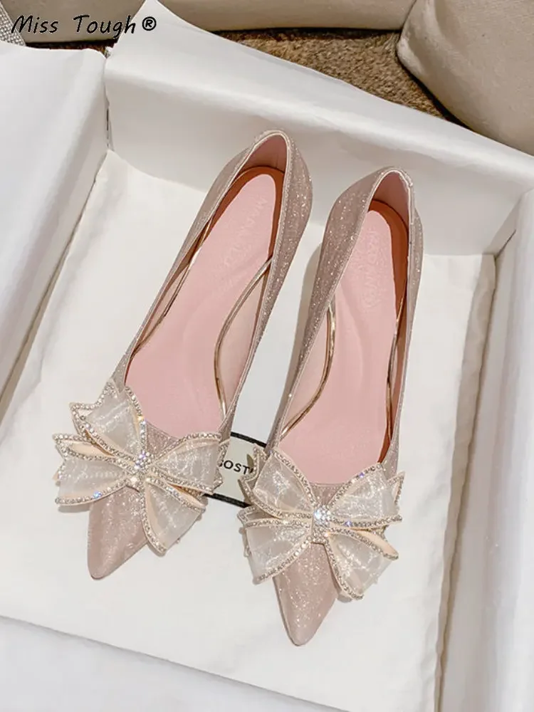 Fata elegante tacchi alti signora strass garza stile coreano scarpe casual design del partito arco pompe da sposa francesi donna estate 2022