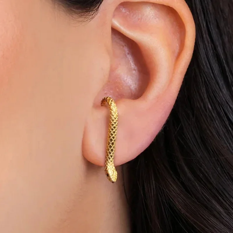 Kleine schlangen förmige Wickel ohrringe für Frauen Männer Goldfarbe Vintage Punk Tier Metall Ohrring coole HipHop Party Schmuck Geschenke – Detail 8