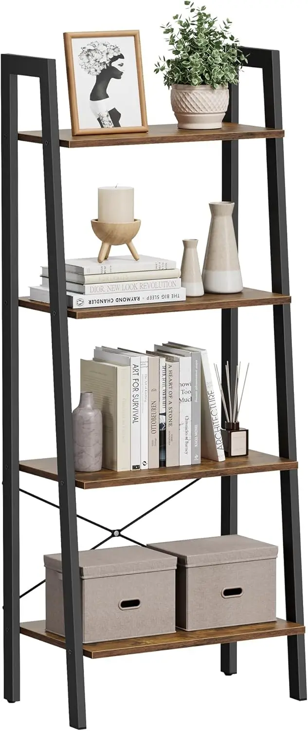 XMSJ Ladder Shelf, 4-Tier Bookshelf, Storage Rack, Bookcase With Steel Frame, For Living Room, Home Office, Kitchen, Bedroom,