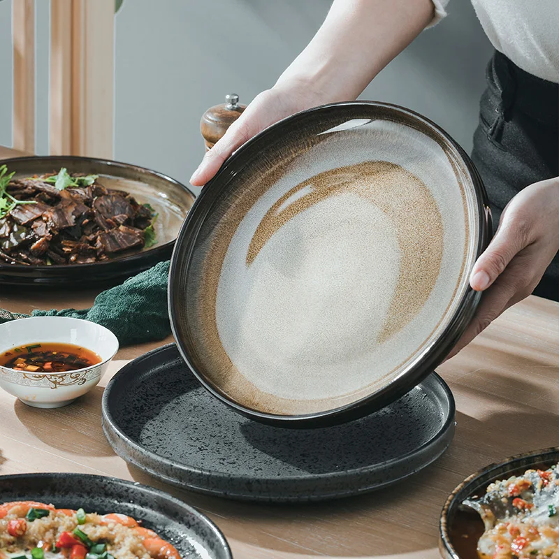 

1pc Creative Ceramic Dish Kiln Transformed Into Japanese Style Home Salad Style Dish High-end Steak Dish