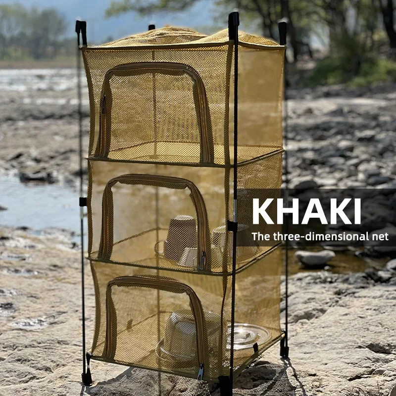 

3 Tier Foldable Outdoor Drying Rack Mesh Storage Basket for Camping Picnic Utensils Dish Drying and Gear Organizer
