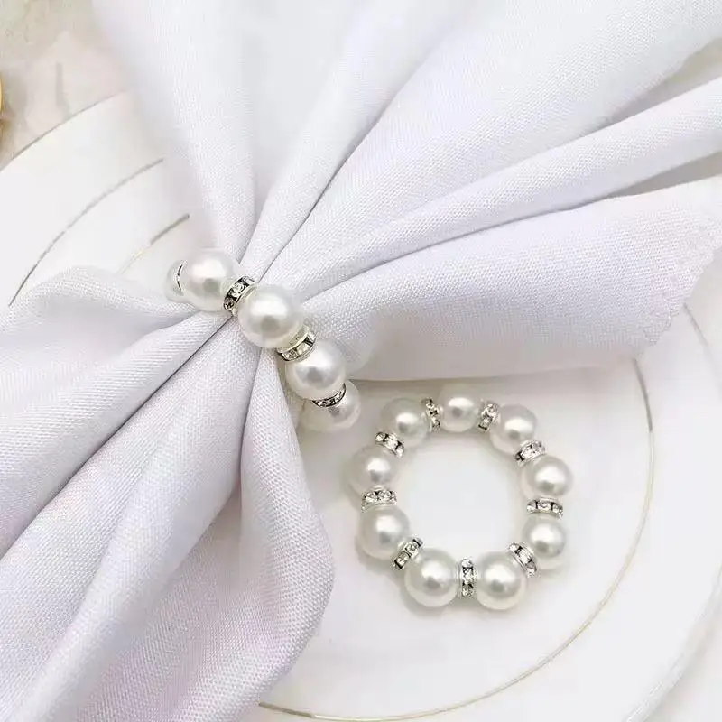 Luxuriöse Perlenbesetzte Serviettenringe Goldener Halter Perlenring Serviettenhalter Eleganter Elastischer Serviettenringhalter für Dinner und Bankette – Detail 5