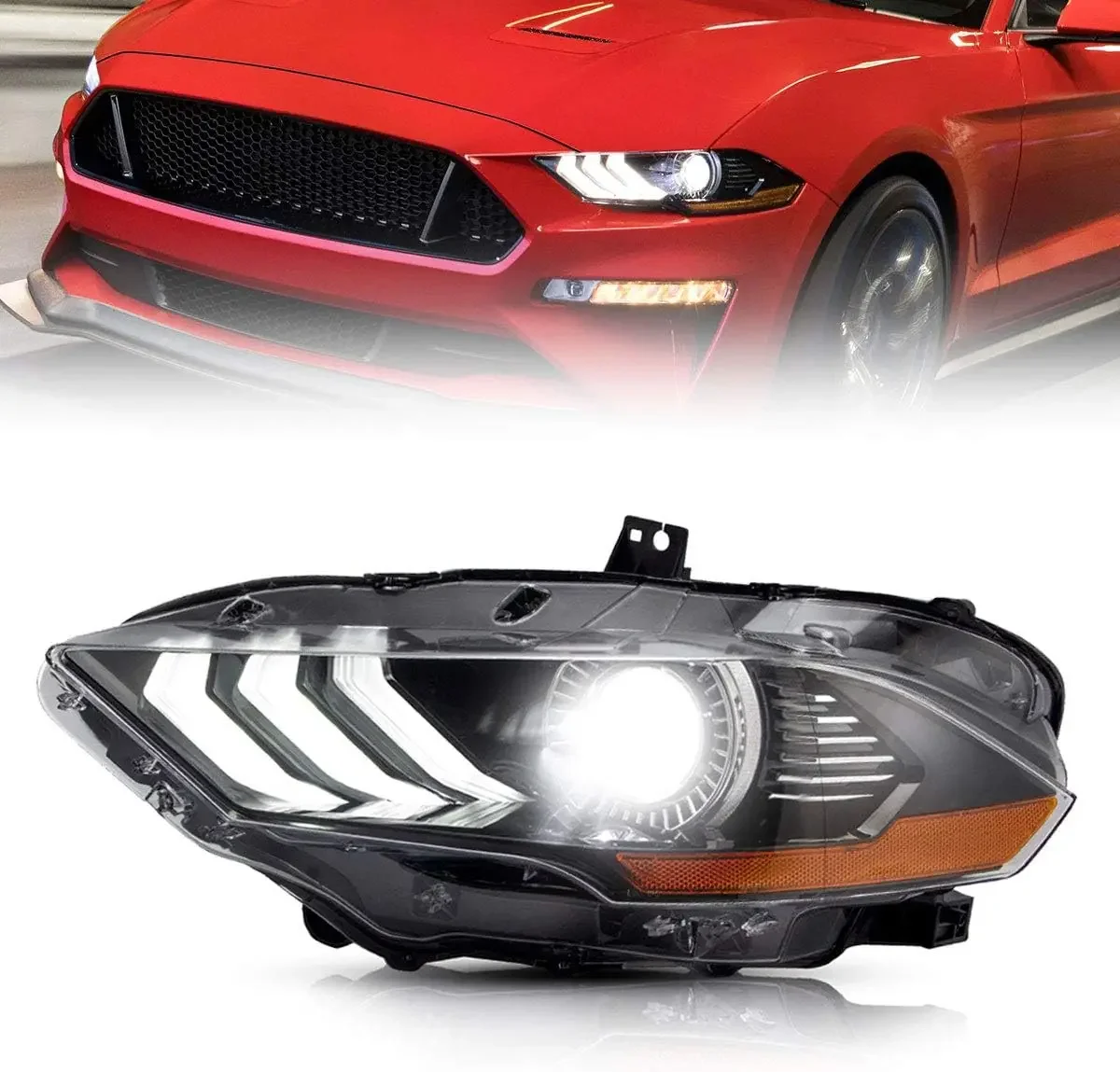 

VLAND Led Headlights Compatible with Mustang 2018 2019 2020 Projector Front Lamp Assembly with Dual Beam Len, Driver Sides