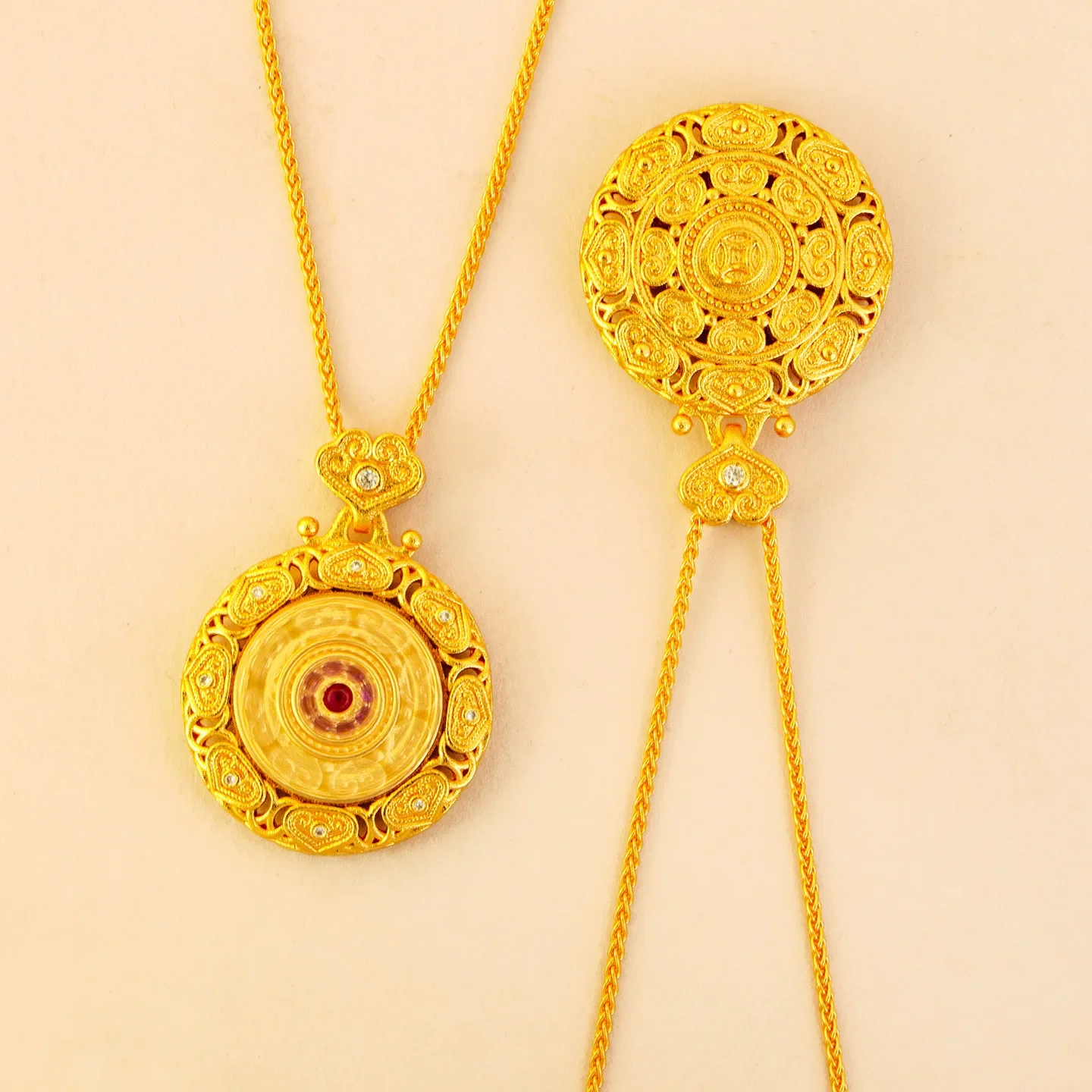 NovaGlod luxury real gold jewelry 24k certifid filigree diamond hollow compass pendant retro versatile rotatable necklace