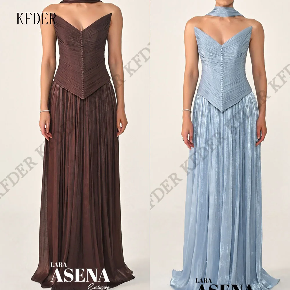 Sky Blue Button Shiny Women's Formal Evening Gowns A Line Prom Dress Floor Length Chiffon Vestidos De Fiesta Elegant Customized