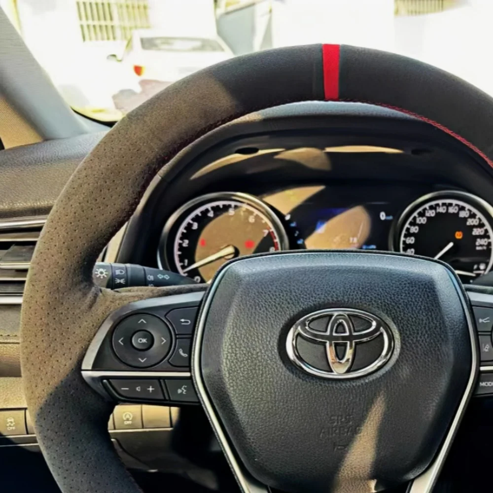 Customization Car Steering Wheel Cover Hand Sewing Suede Leather Non-Slip For Toyota Corolla RAV4 2019-2022 Camry 2018-2022