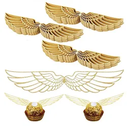 50Pcs Gold Wings Chocolate Cake Party Decoration Wizard Topper Hollowed Wing Cupcake Toppers Snitch Wedding Decor Candy