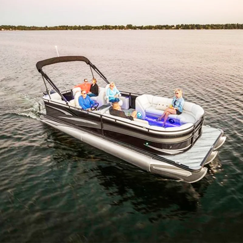15FT Aluminum Alloy Luxury Mini Yacht Pontoon Boat-6-Person Capacity for Sightseeing Cruising River Sports Fishing Entertainment