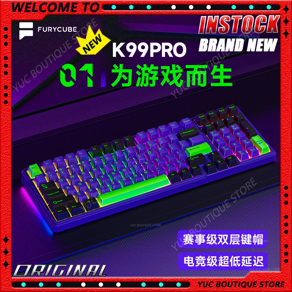 

НОВАЯ игровая механическая клавиатура FURYCUBE K99PRO, 3-режимная, беспроводная, 2,4G, Bluetooth, прокладка, RGB, пользовательские игровые клавиатуры для ноутбуков для киберспорта