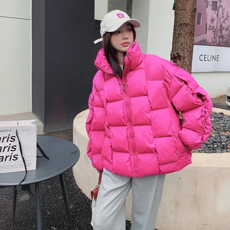 Winter Jacket For Women Three-dimensional Plaid Woven Fashion Coat Solid High Street Warm And Thick 2026 Winter New Down Jacket