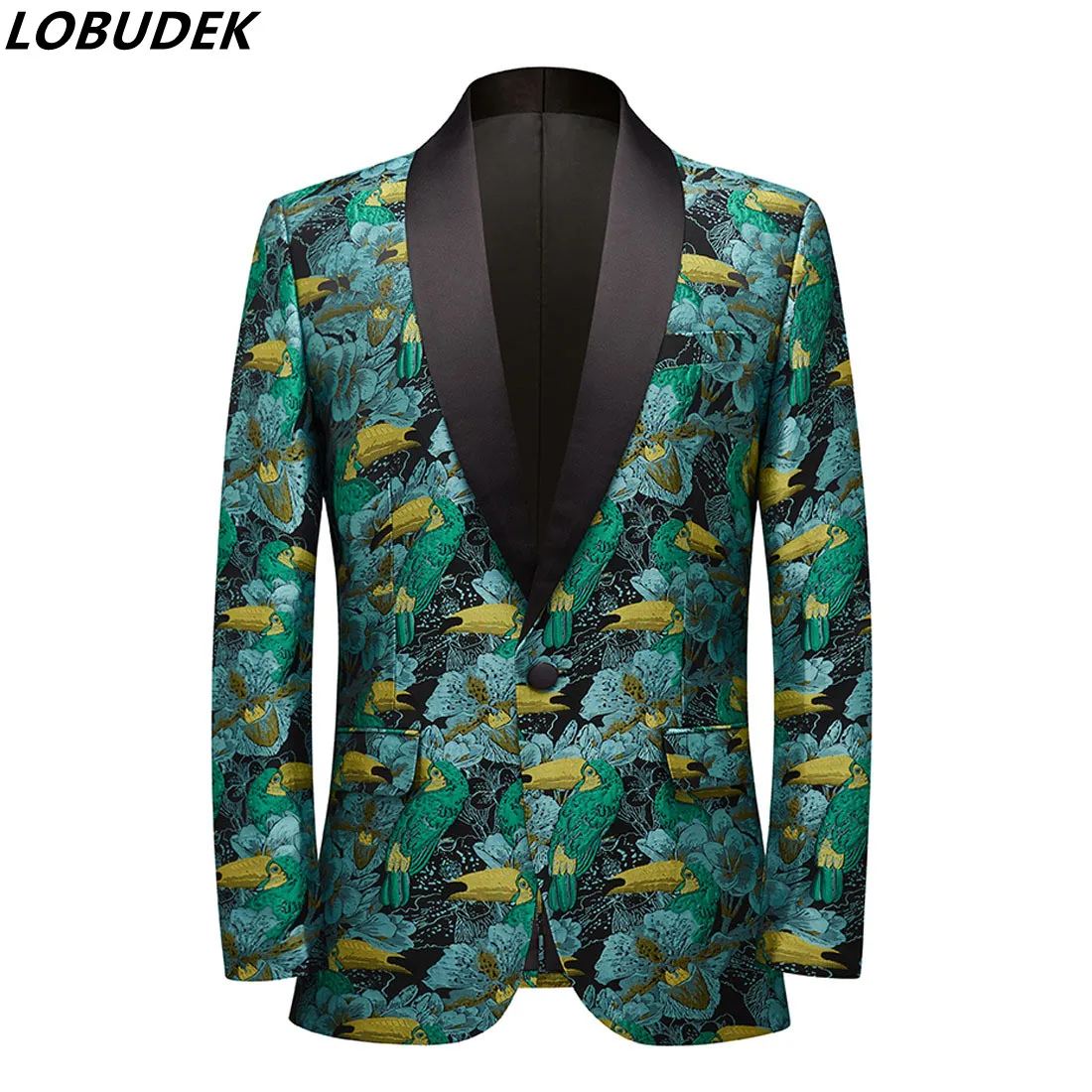 

Men Floral Jacquard Suit Jacket Slim Fit One Button Shawl Collar Banquet Party Blazer Men Wedding Prom Photograph Tuxedo Blazers