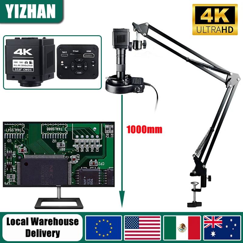 Image of YIZHAN 4K UHD Digitalmikroskop IMX678, 1/1,8 Zoll mit HDMI/Type-C Videokamera zum Löten mit 150-fach Zoom-Objektiv, Metallgehäuse und Fernbedienung, Bildaufnahme, Videoaufzeichnung, Messung,