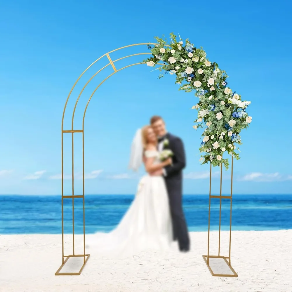 Gold Wedding Garden Arch Trellis,8.53Ft Backdrop Balloon Archway Decoration Stand with Sturdy Base,Indoor Outdoor