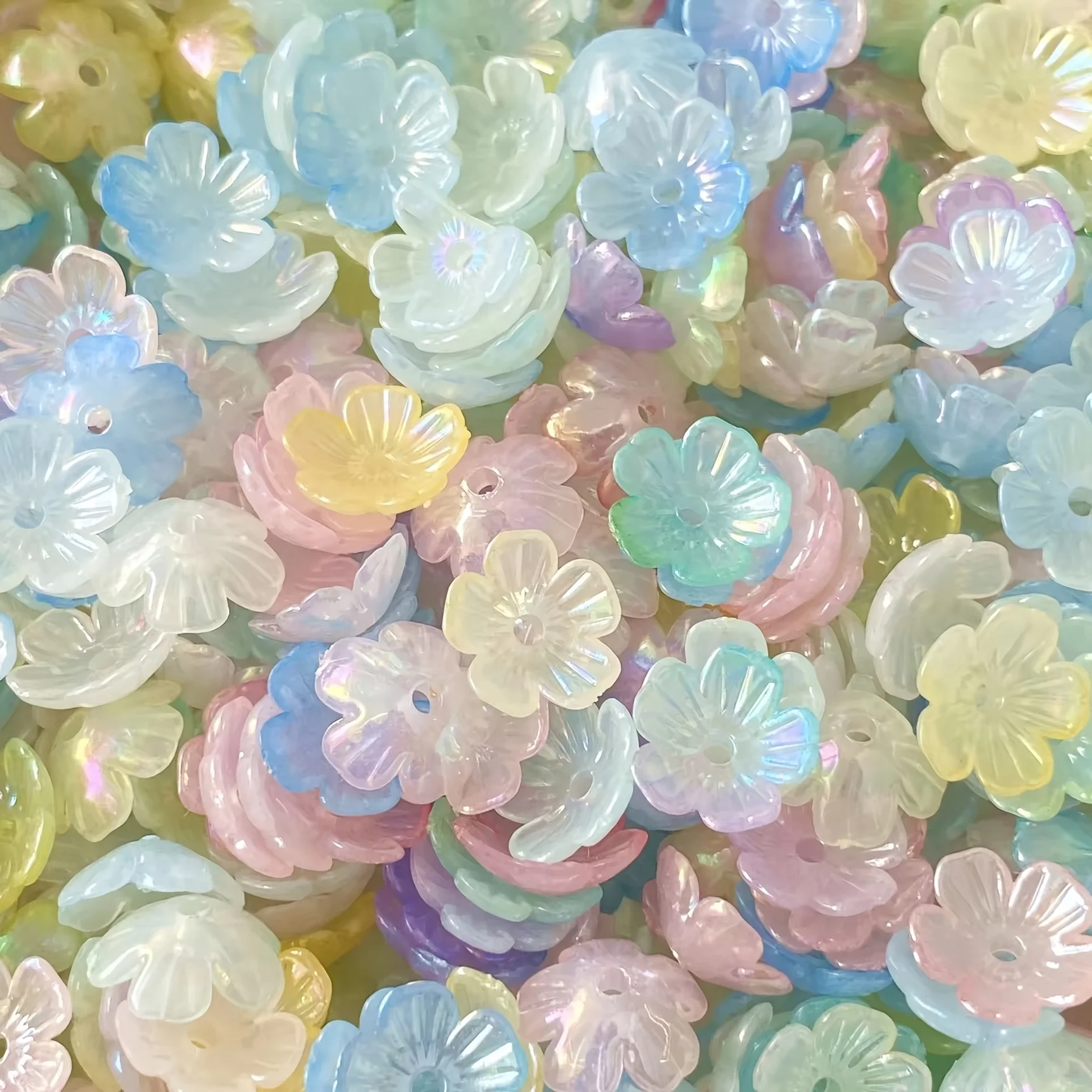 205pcs 11mm Sparkly Small Flower Beads DIY Jewelry Making Acrylic Bead Accessories (Mixed Colors Pink)