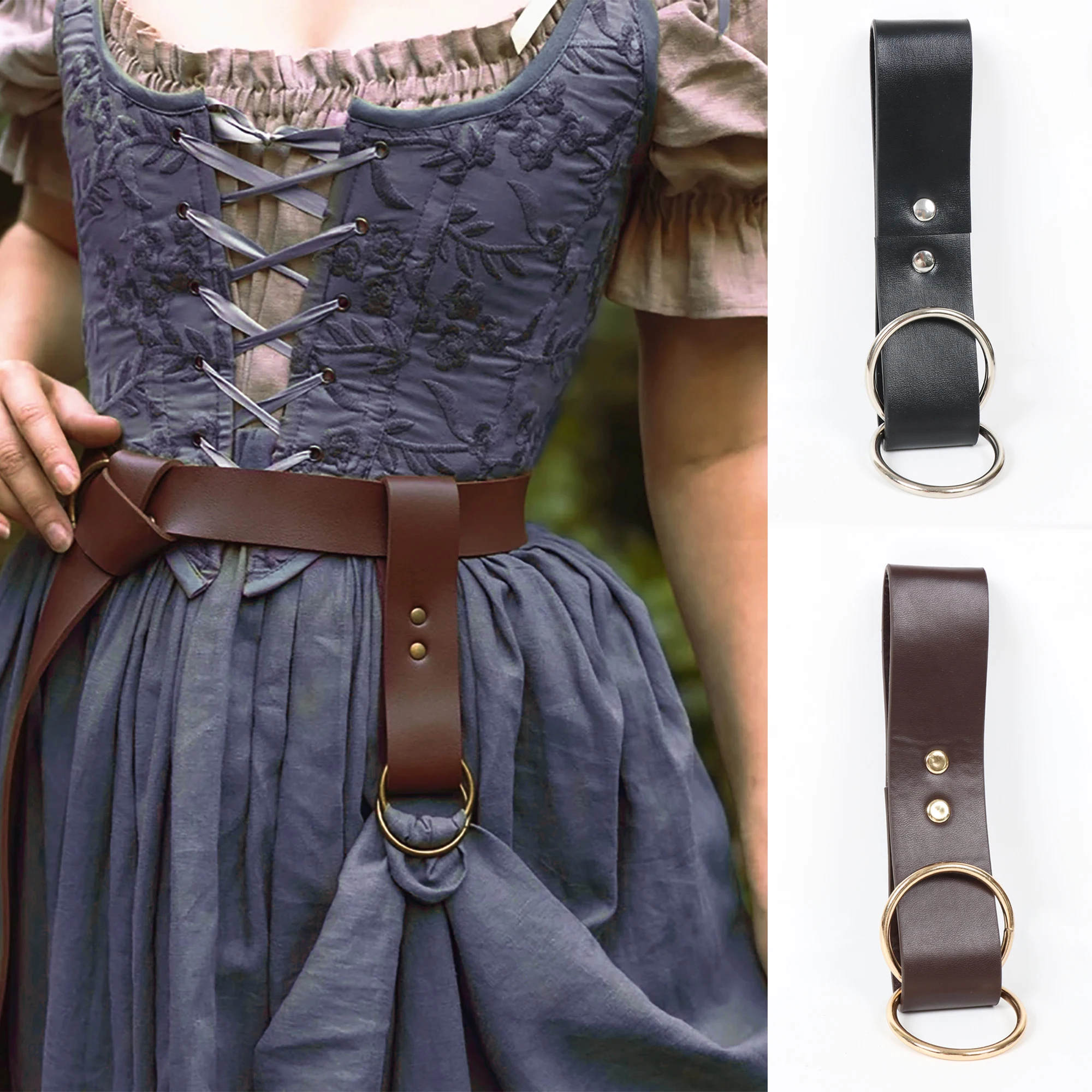 Viking Middle Renaissance Period Costume Belt PU Leather Outdoor Hiking Skirt Clip-On For Renaissance Festival LARP Cosplay