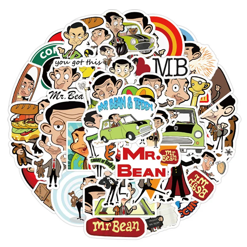 50PCS Mr. Bean DIY Cartoon Stickers Phone Trunk Refrigerator Waterproof Anime Stickers Anime Figure Image Toys Sticker Gift