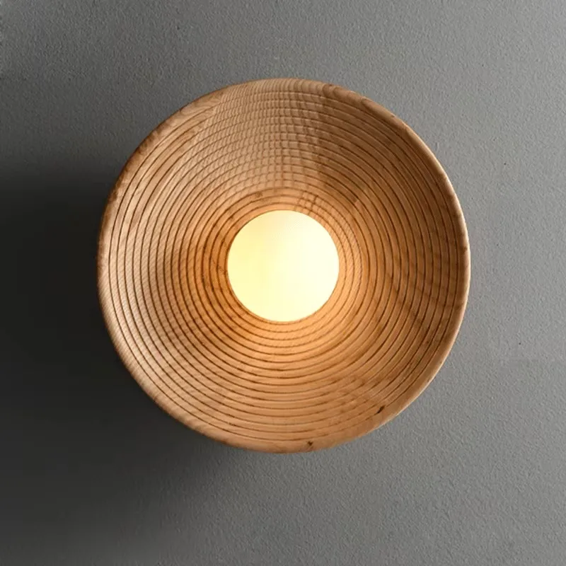 

【Fashionable】Japanese Retro Round Circle Wooden Living Room Wall Lamp Nordic Home Decor Stair Aisle Homestay Lights Wood Decorat