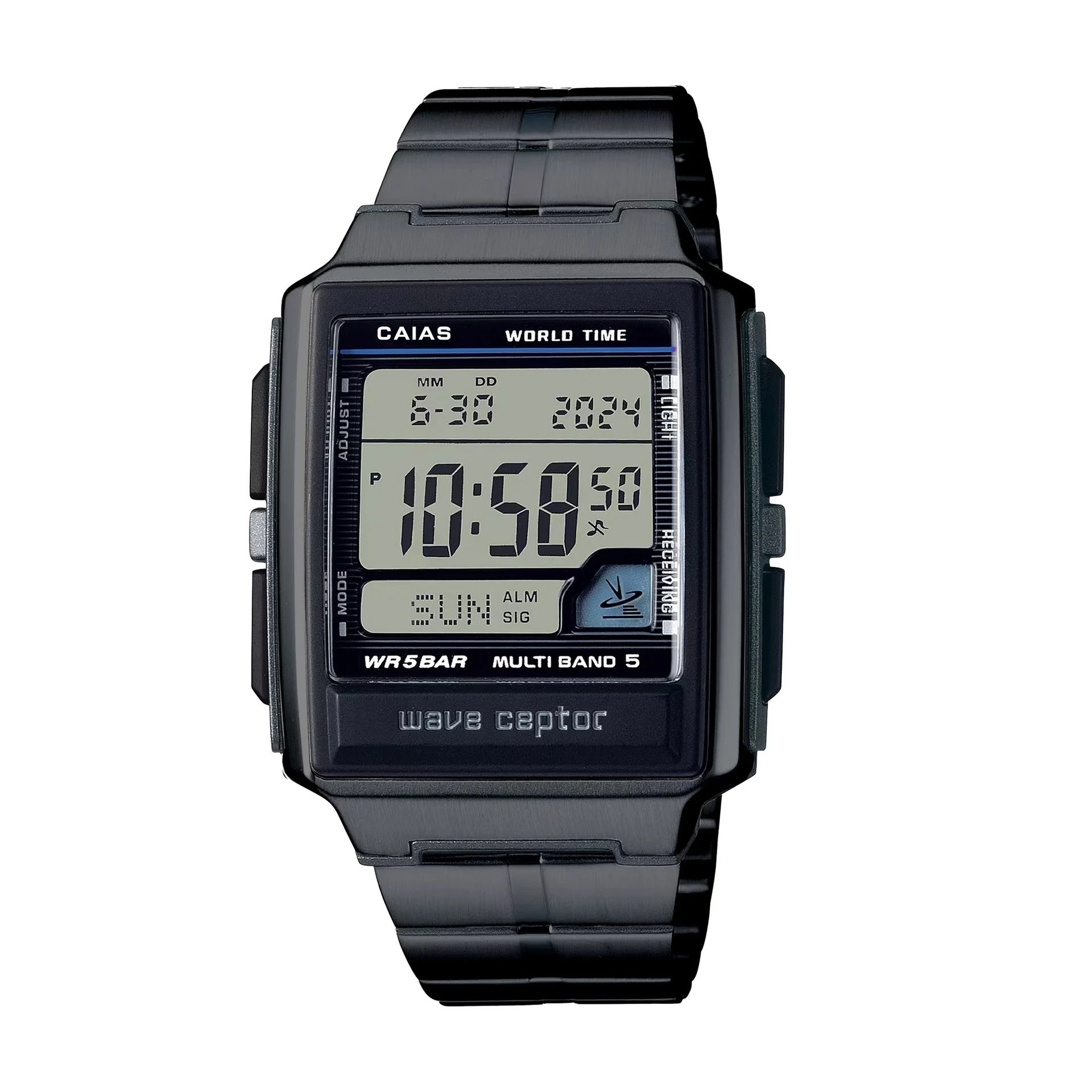 CAIAS Retro Square Radio Controlled Watch | Auto Time Sync, 50M Waterproof, Men's Multi-Function Digital Watch