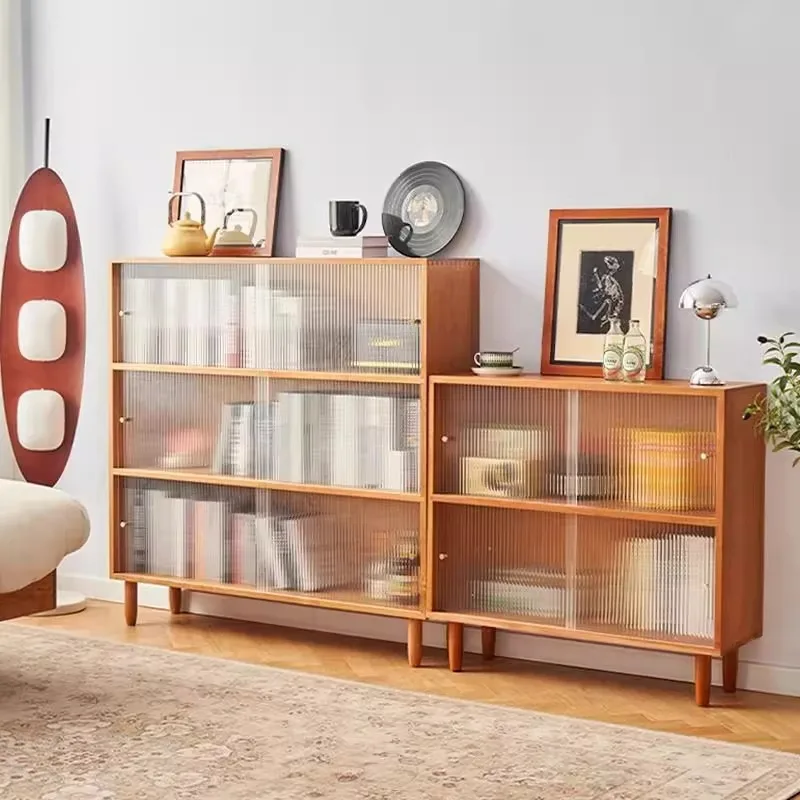 

Customizable Nordic style cherry wood home floor low bookcase simple shelf glass door bookshelf