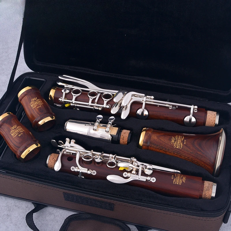 MORESKY Red Wood Professional Clarinet Rosewood Bb Silver Plated17 Keys Solid Wood Mopane Sib Klarnet M19(OEM)