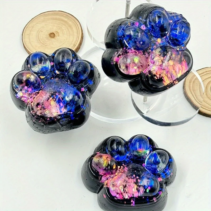 1pc Starry Night Glow Squishy Knijpspeeltje - Zwart Gradiënt Blauw Kat Poot Relax Zacht Speelspeeltje voor 3+ jaar, Perfect 3-jarige Gif