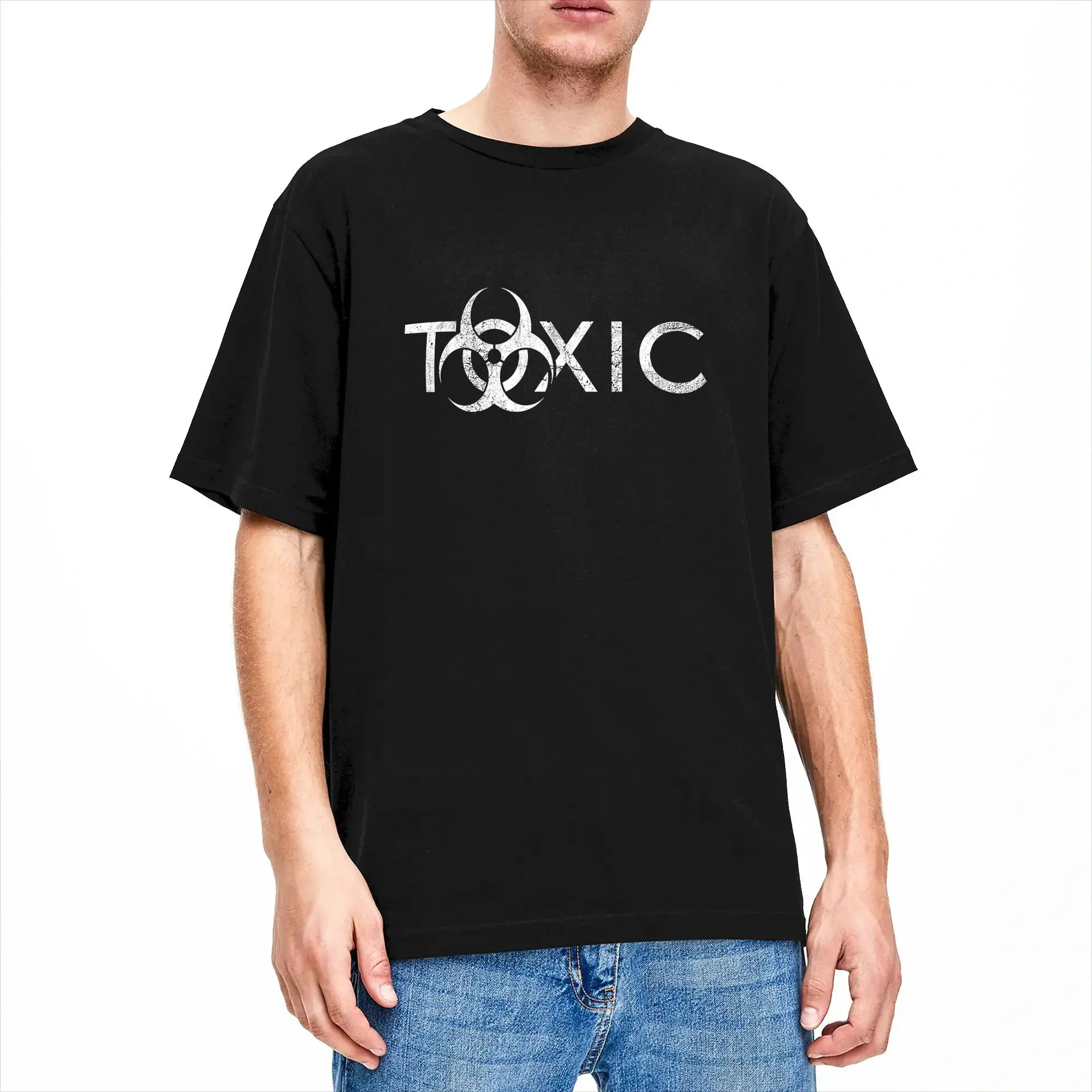 Casual T-Shirt Summer toxic biohazard symbol white distressed Fashion T-Shirts  Cotton Tshirt for Men Y2K Short Sleeve Clothing