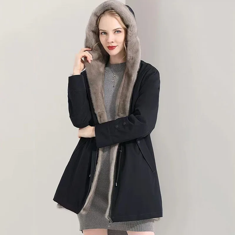 Oversized imitatiebontjas voor dames, lange overjas met capuchon, fluweel, dikke winddichte bovenkleding, warm, winter, nieuw