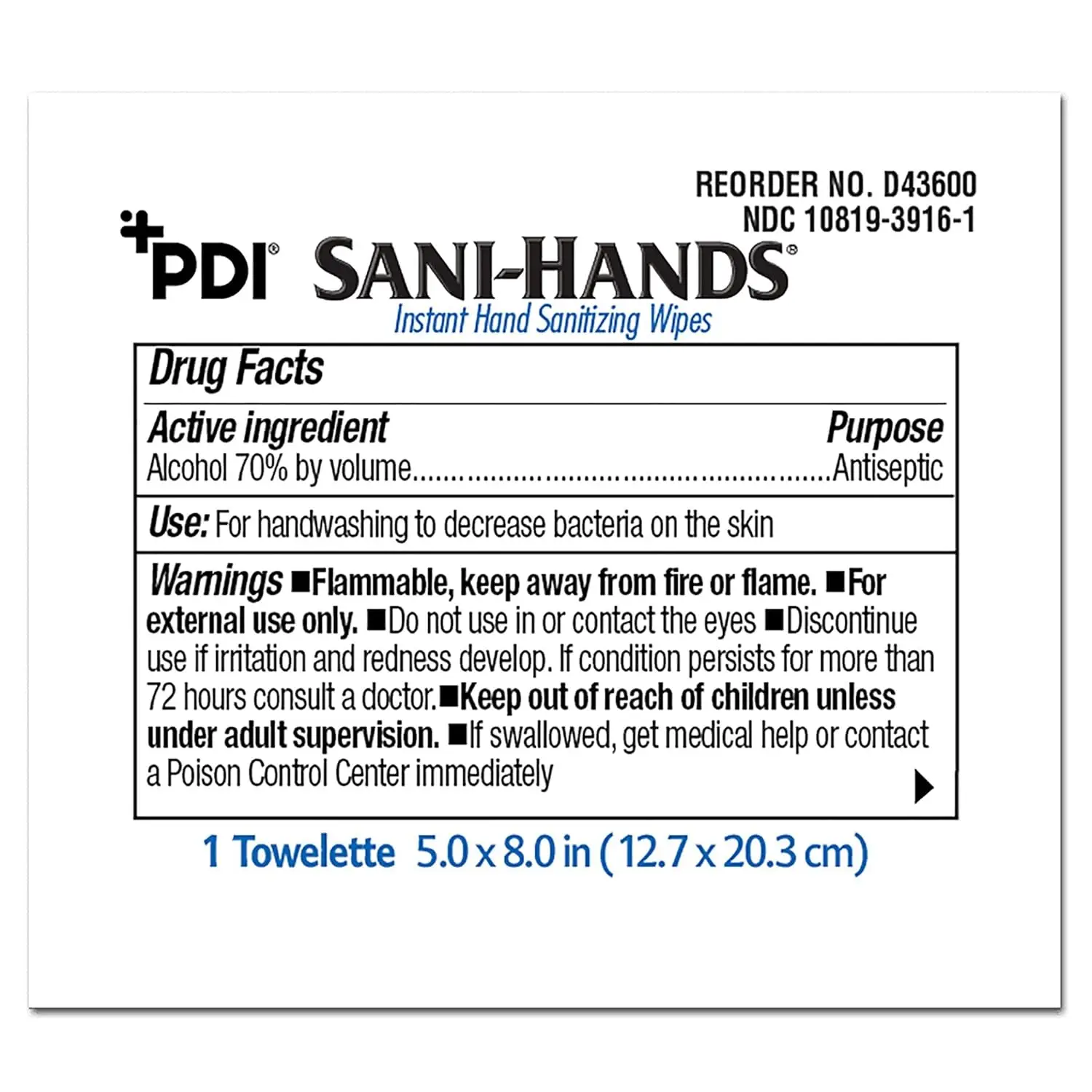 PDI Healthcare D43600 Sani-Hands Instant Hand Sanitizing Wipes, 5