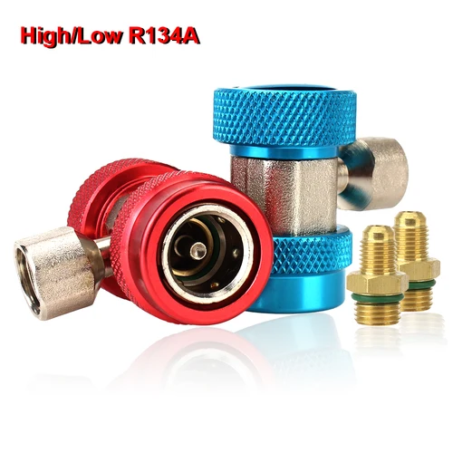 Convertidor de fluoruro de aire acondicionado para coche, acoplador rápido, adaptador de conector R134A, alto, bajo, ajustable, 2 piezas