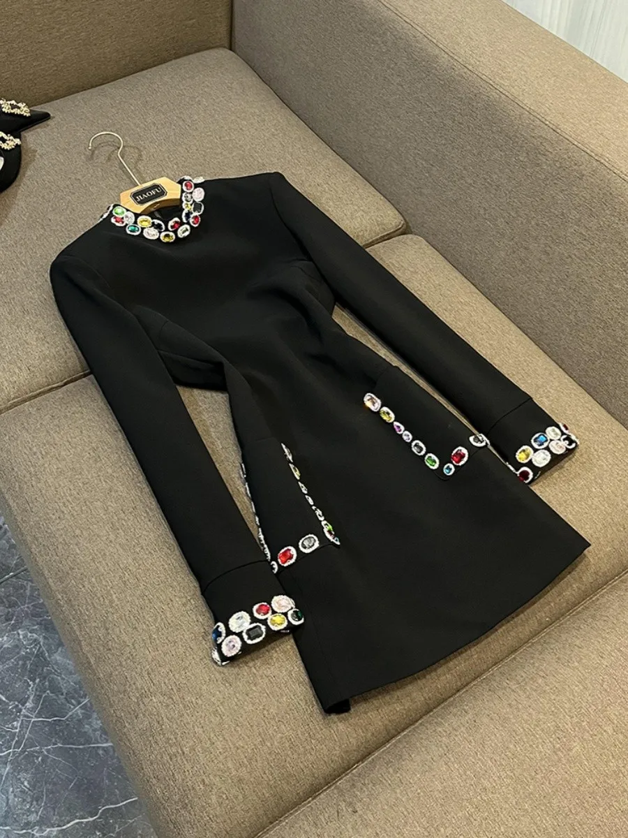 New Celebri Faion Heavy Embellied Long Sve Diamond Embedded  Gemstone Dr A526HB  Color Evening Gown