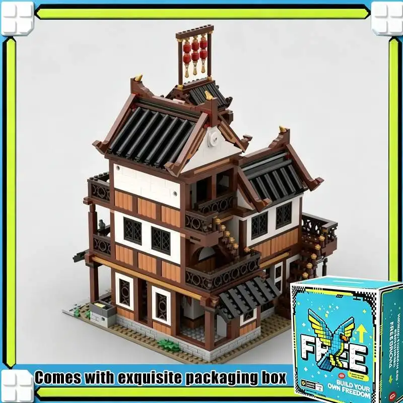 2437PCS Ancient Chinese Moon Viewing Inn Modular Building Blocks Model Custom Puzzle Architecture DIY Display Decor BirthdayGift