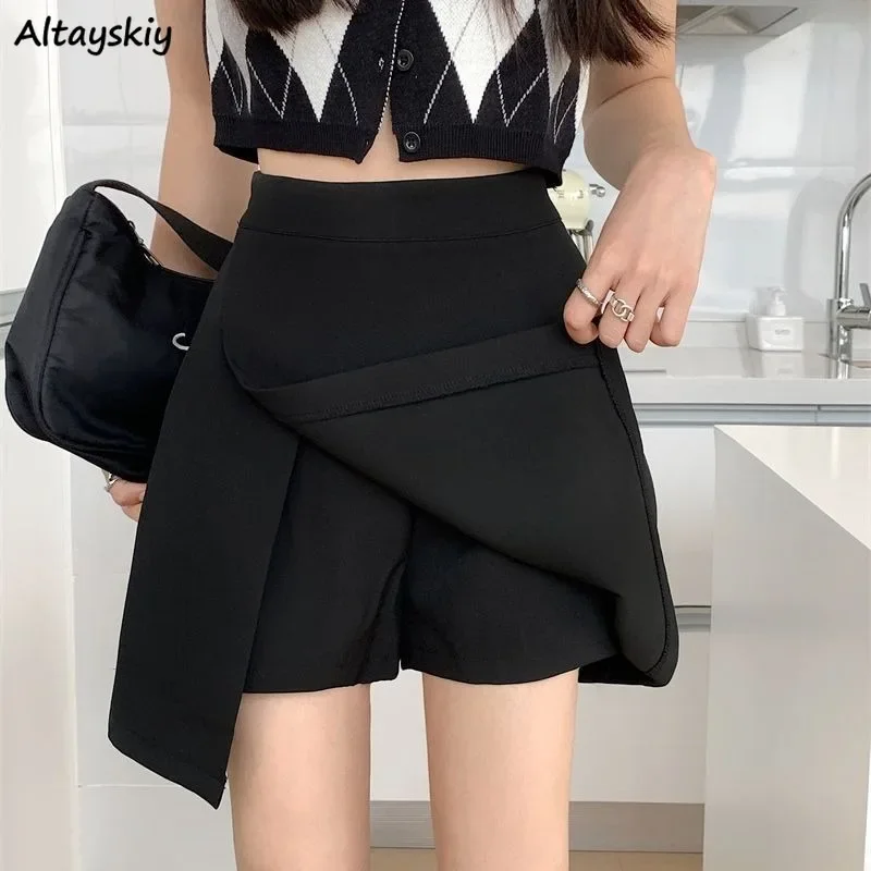 

Skirts Women High Waist Side-slit Mini Hip-covering A-line Solid All-match Sweet Hot Girls Korean Trendy Casual Safety Summer