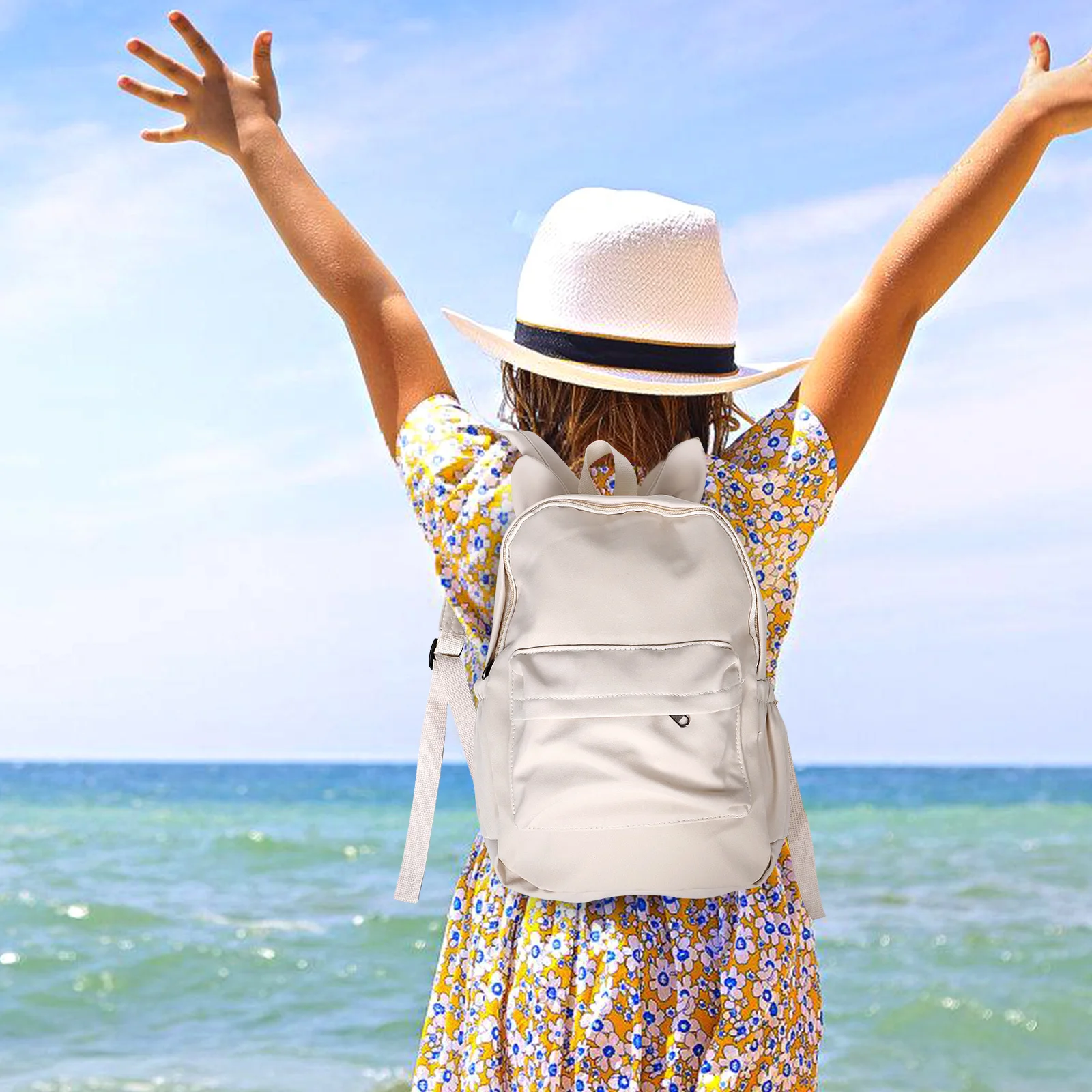 Cute White School Backpack Lightweight Waterproof for Women Multiple Pockets Travel Everyday Use Stylish Fresh Design