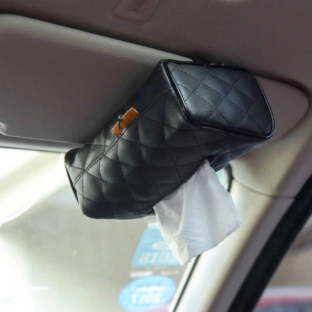 

PU Black Rectangle Tissue Box Cover Holder for Car Home Office Stylish Simple Design Car Tissue Paper Holder Decorative