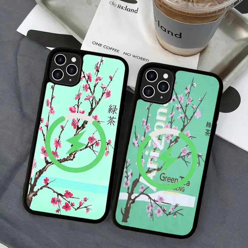 Funda Magnética Inalámbrica para iPhone 16 15 14 13 12 11 17 Pro Max Plus con Diseño Estético Vaporwave AriZona Iced Tea