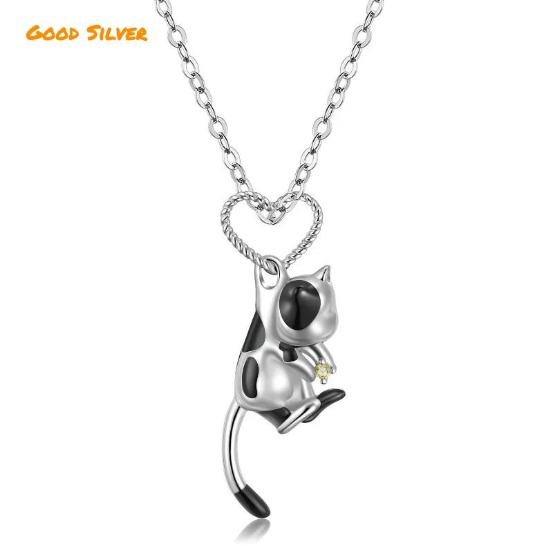 S925 sterling silver kitten pendant for women with a niche design, high-end and contrasting color design