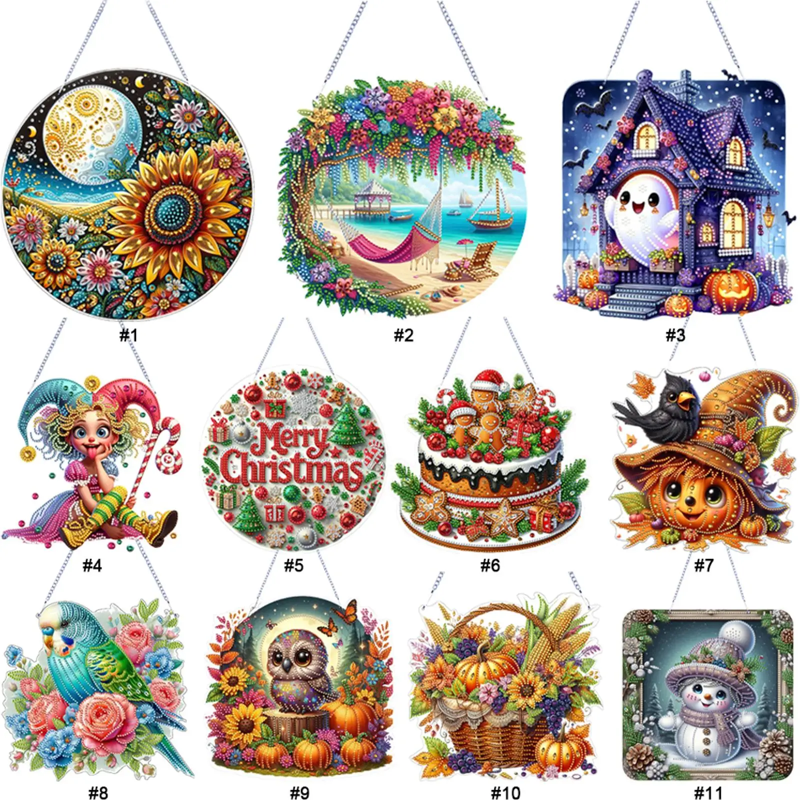 

2D Flat DIY Hanging Diamond Art Kits Double-sided Printing Rhinestone Diamond Art Window Pendants DIY Home Decor Hanging Charm