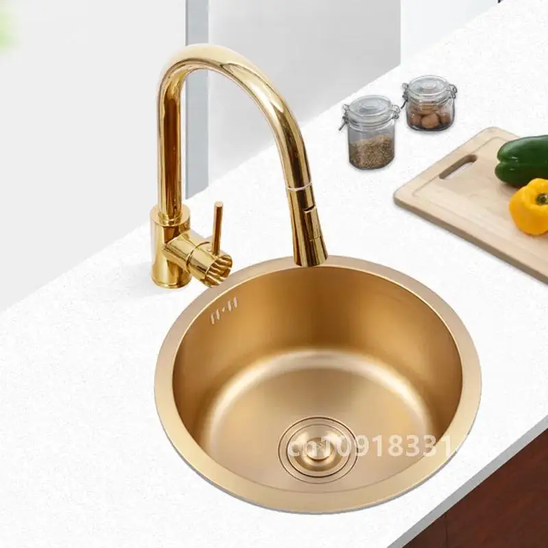 Nuevo Barra de cocina de acero inoxidable Nano Gold 40x40 36x36 Mini fregadero redondo de número pequeño 304 debajo de la mesa fregadero individual integrado