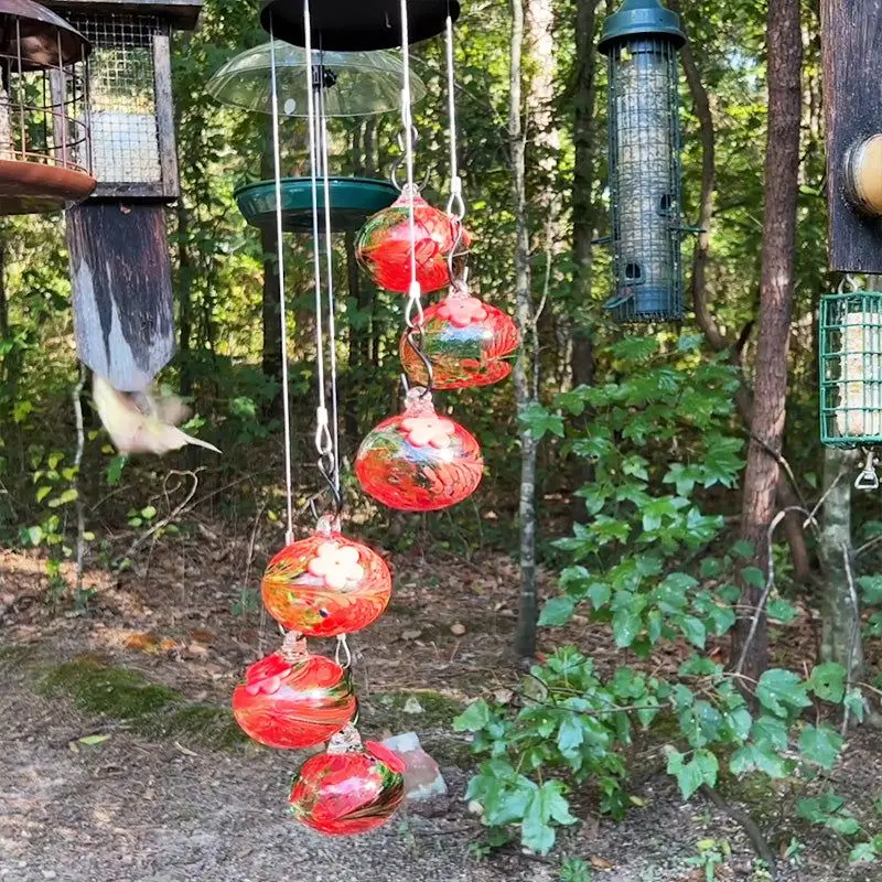 

Outside Garden Wind Chimes Hummingbird Feeders for Outdoors Hanging Glass Bird Feeders Bird Feeding Station