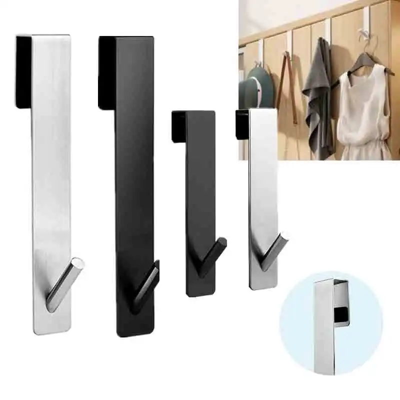 Bathroom Shower Door Hook Over Glass Towel Cloth Rack Holder Stainless Steel Cabinet Door Hook Rust-proof Punch-free Decor Hook