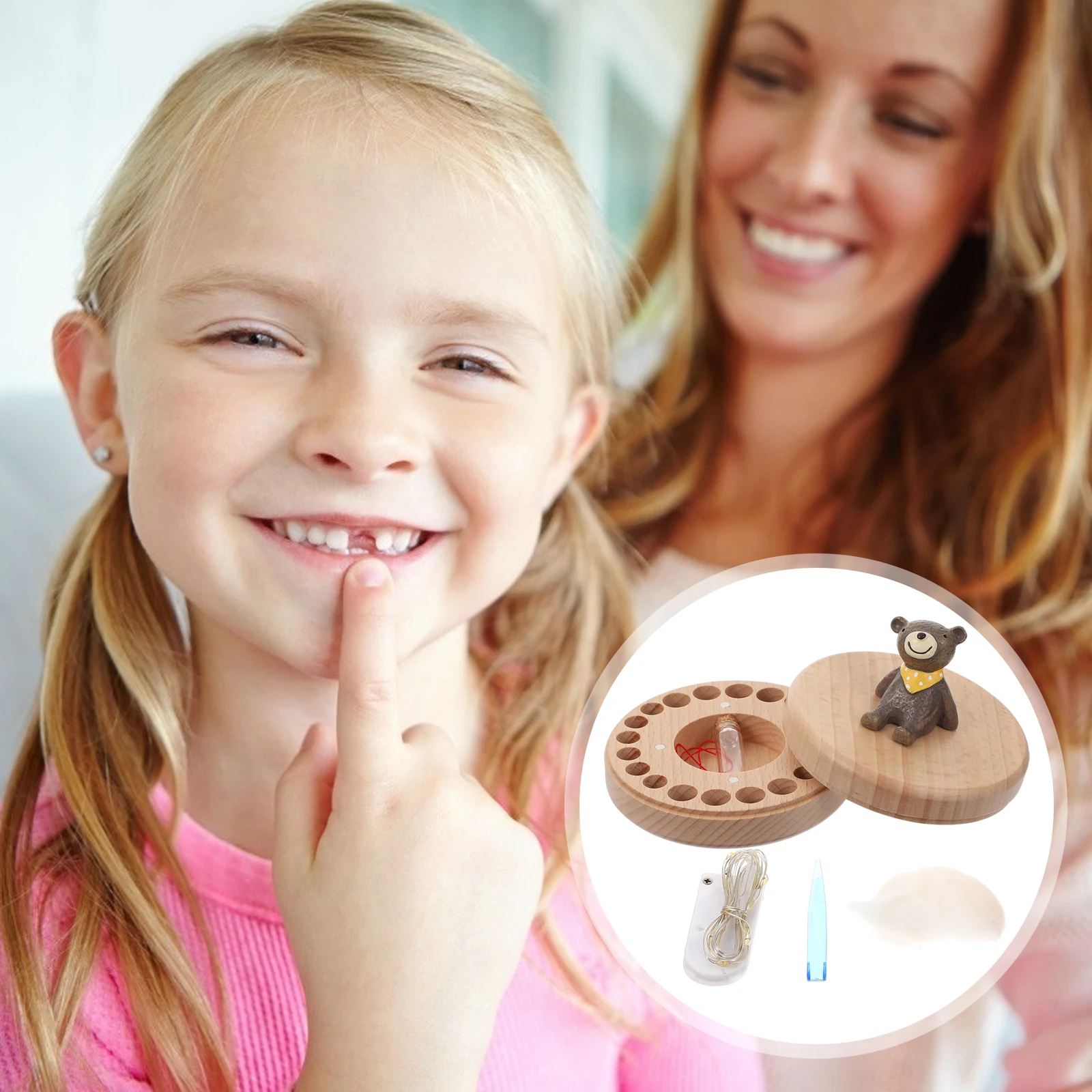 صندوق أسنان الطفل الخشبي، علبة تذكارية للرضع لتخزين الأسنان، شعر لانوغو، هدية لطيفة لتخزين استحمام الطفل #4