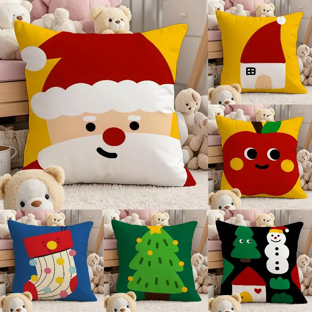 

Christmas Illustration Elements Pillow Case Comfort Sofa Bed Silky Elegant Invisible Zipper Custom Decorative Cushion Cover