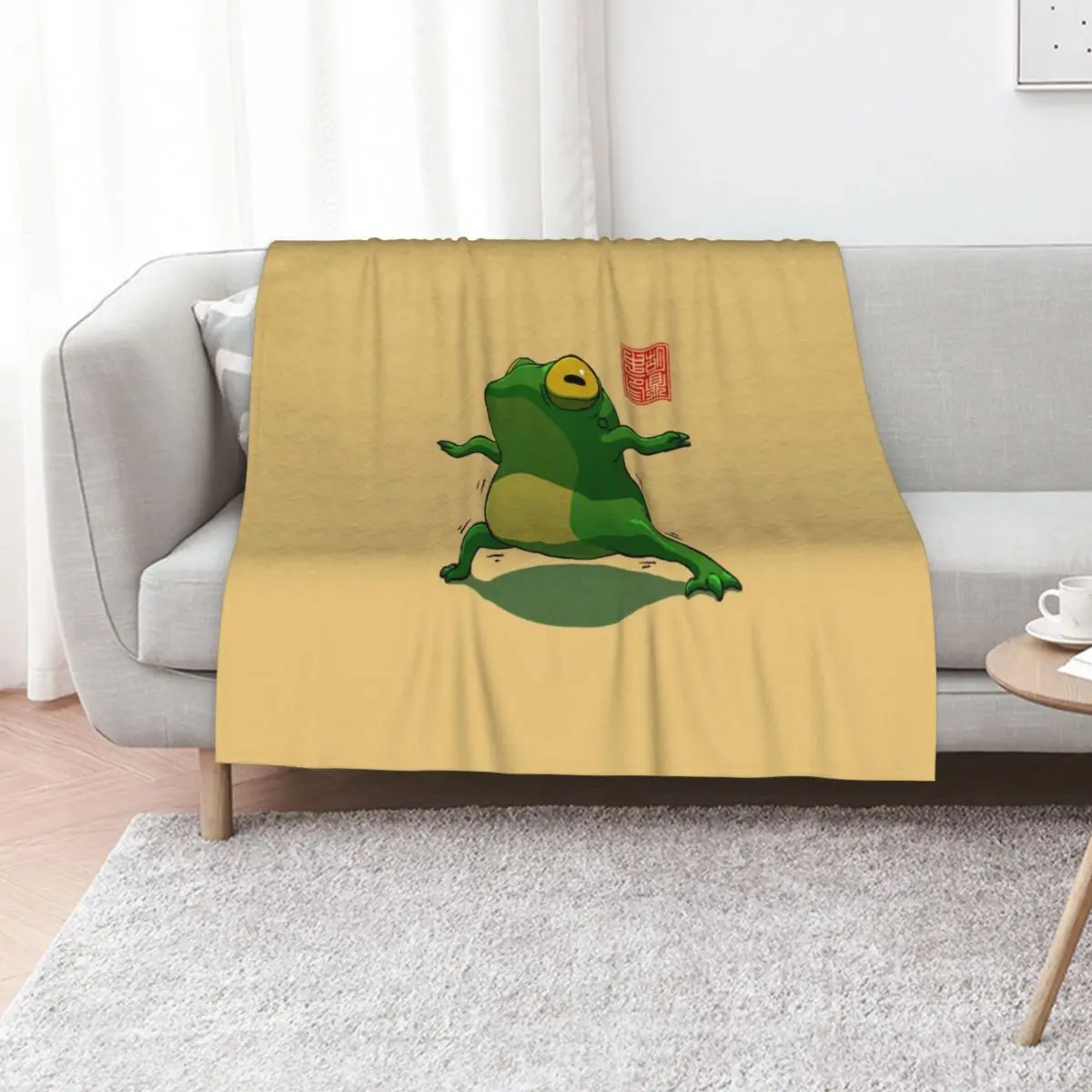 Yoga Frog Warrior Two Pose Throw Blanket Cozy Napping Blanket Gift for Mom Dad